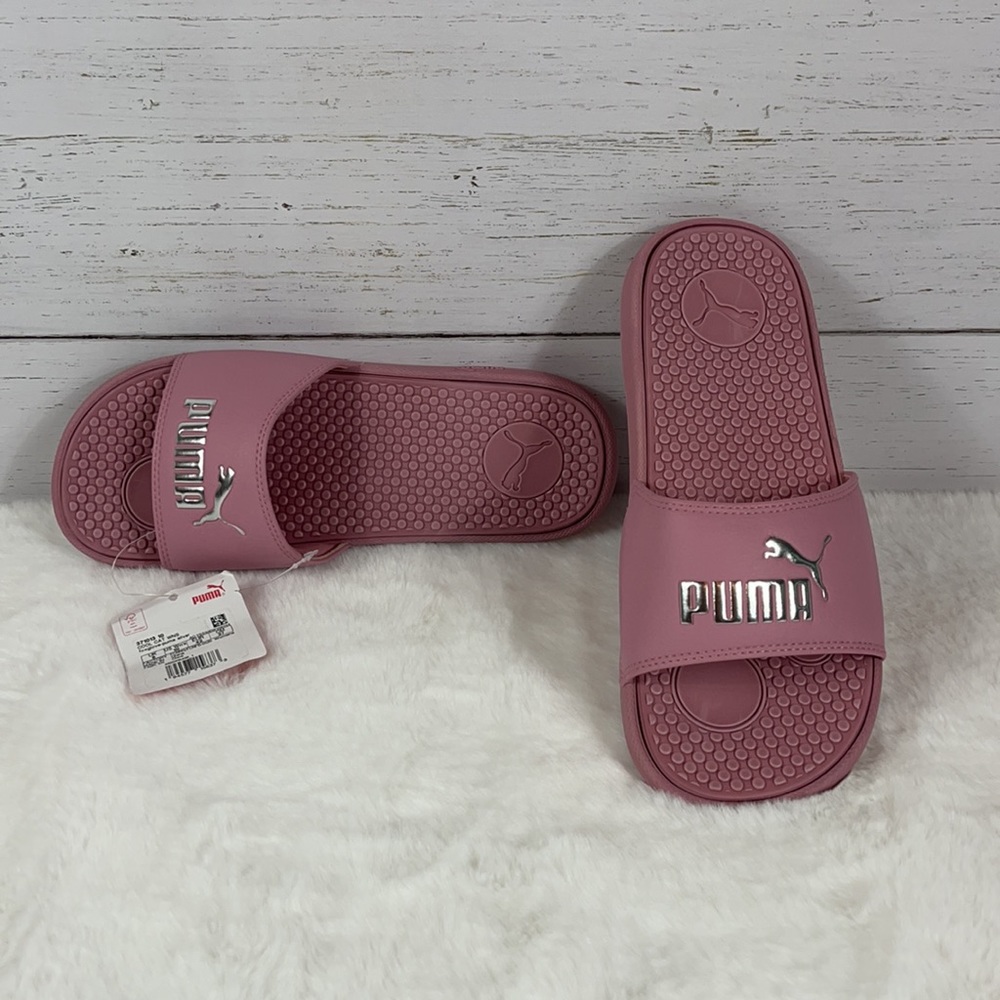 Womenβs Puma slippers pink and silver - Picture 3 of 9